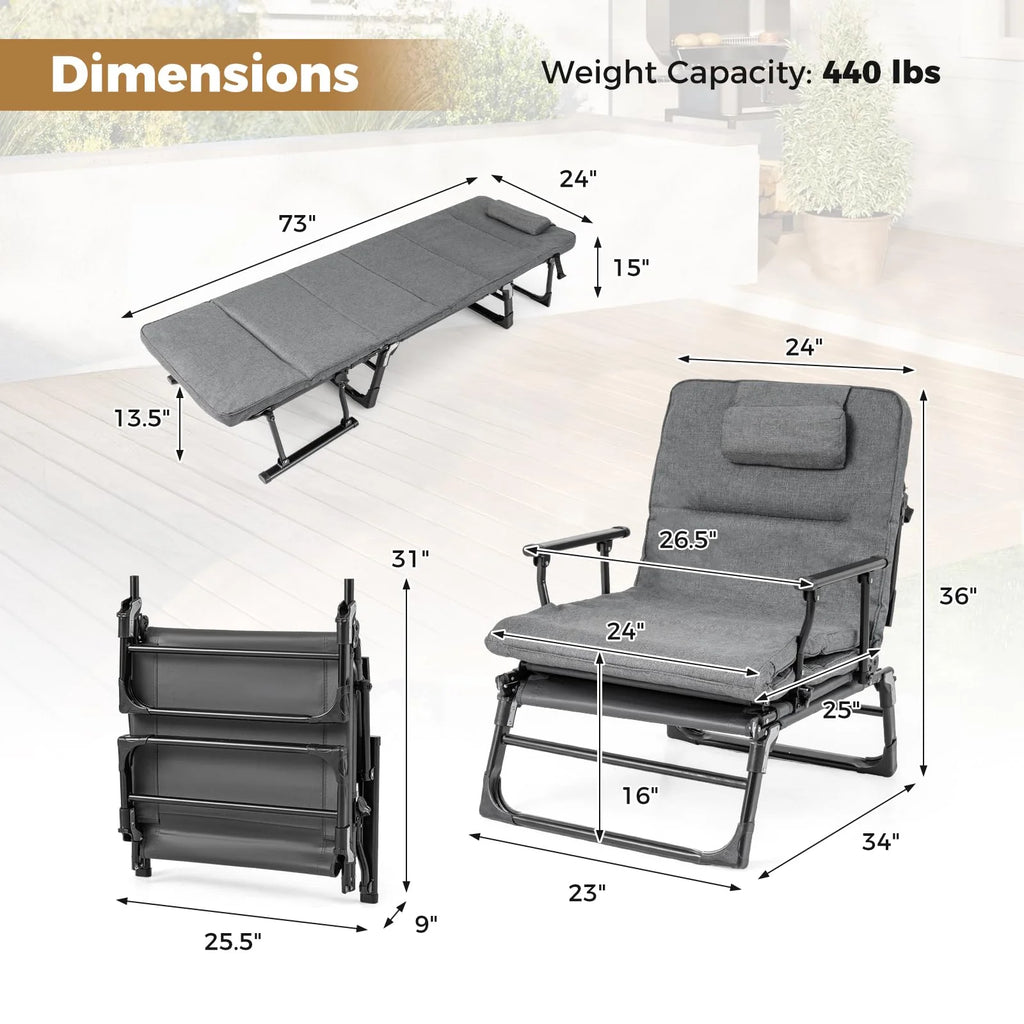 Tangkula 3 in 1 Convertible Lounge Chair Outdoor with Cushion