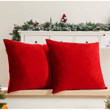 Load image into Gallery viewer, Deconovo Decorative Velvet Throw Pillow Covers for Sofa, Christmas Couch Pillow Covers for Living Room Bed Outdoor, 26x26 inch, Set of 2, Right Red