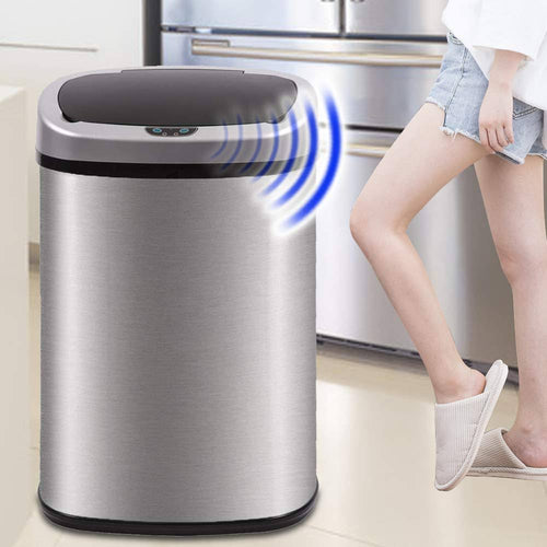 Dkeli Kitchen Trash Can for Bathroom Bedroom Home Office Automatic Touch Free High-Capacity Garbage Can with Lid Brushed Stainless Steel Waste Bin 13