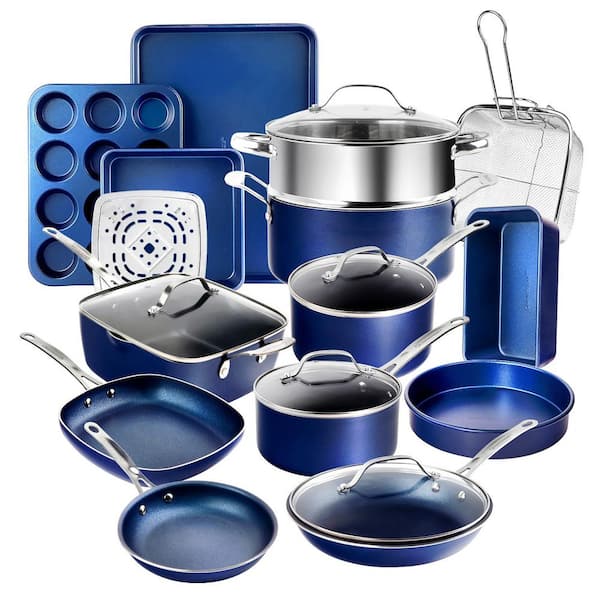 Classic Blue 20 - Piece Aluminum Ultra - Durable Non - Stick Diamond Infused Cookware and Bakeware Set