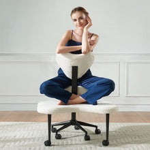 Load image into Gallery viewer, Pinmoco Ergonomic Cross Legged Swivel Chair, Adjustable Height and Teddy Fabric, Meditation&amp; ADHD Chair with Back Support, Home and Office, Off White