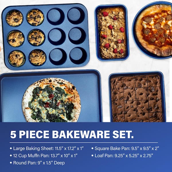 Classic Blue 20 - Piece Aluminum Ultra - Durable Non - Stick Diamond Infused Cookware and Bakeware Set