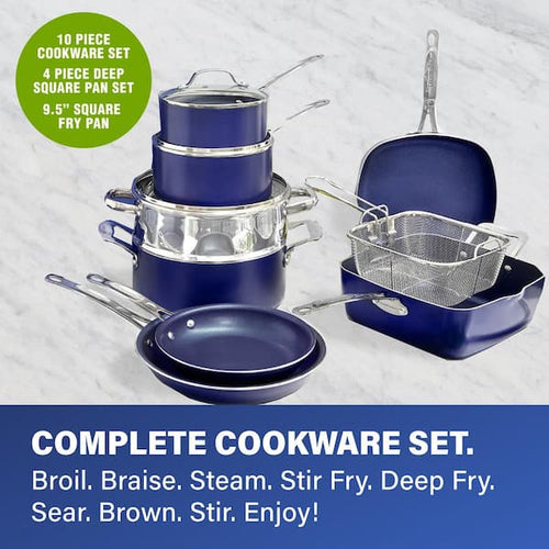 Classic Blue 20 - Piece Aluminum Ultra - Durable Non - Stick Diamond Infused Cookware and Bakeware Set