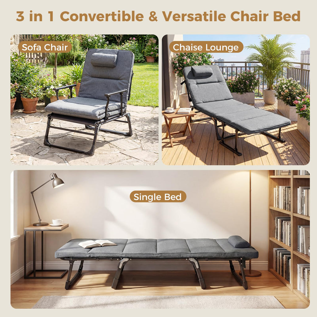 Tangkula 3 in 1 Convertible Lounge Chair Outdoor with Cushion