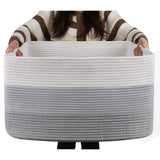OIAHOMY Large Cotton Rope Basket, Rectangle Woven Baskets for Storage, Nursery Blanket Basket Living Room, Toy Basket with Handl